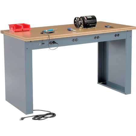 Global Industrial Panel Leg Workbench, 72 x 30in, Power Outlets, Shop Top Square Edge 778361